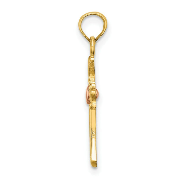 14K Two-Tone Gold Cross With Heart Charm Pendant