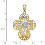 Load image into Gallery viewer, 14K Yellow Gold with White Rhodium Diamond-cut with Cut Out Filigree Cross Charm Pendant
