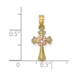 Load image into Gallery viewer, 14K Two-Tone Gold Cross With Small Flower Charm Pendant
