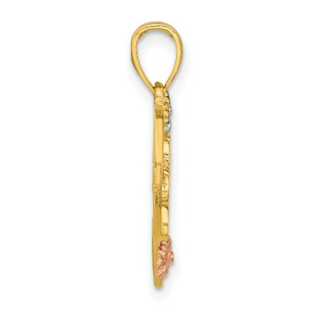 14K Tri-Color Gold #1 SISTER On Heart With Flowers Charm Pendant