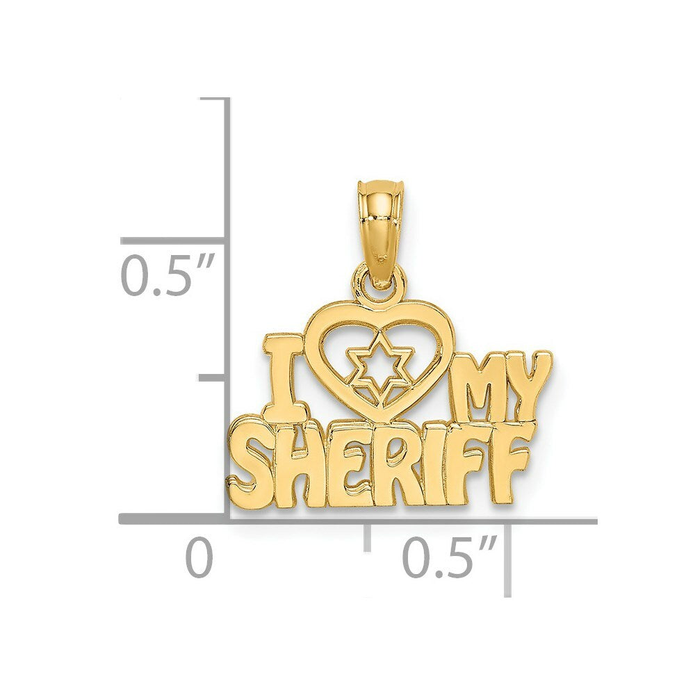 14K Yellow Gold I Love My Sheriff Charm Pendant