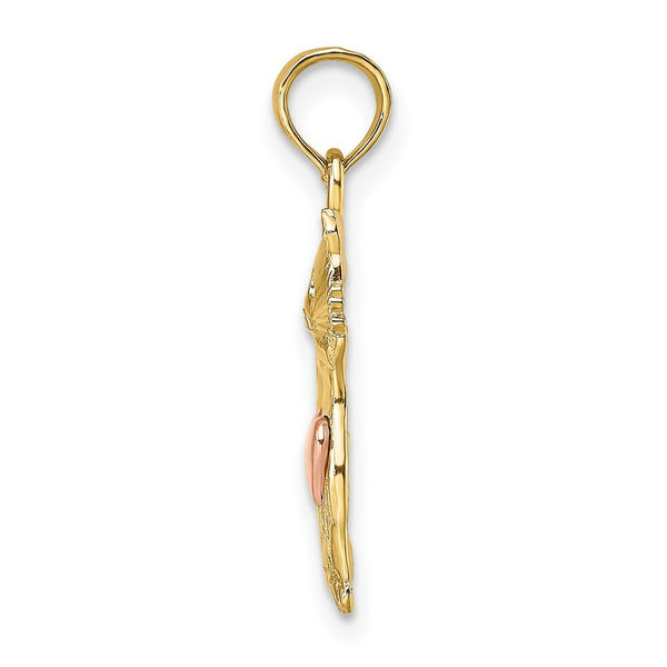 14K Two-Tone Gold Cat With Heart Charm Pendant