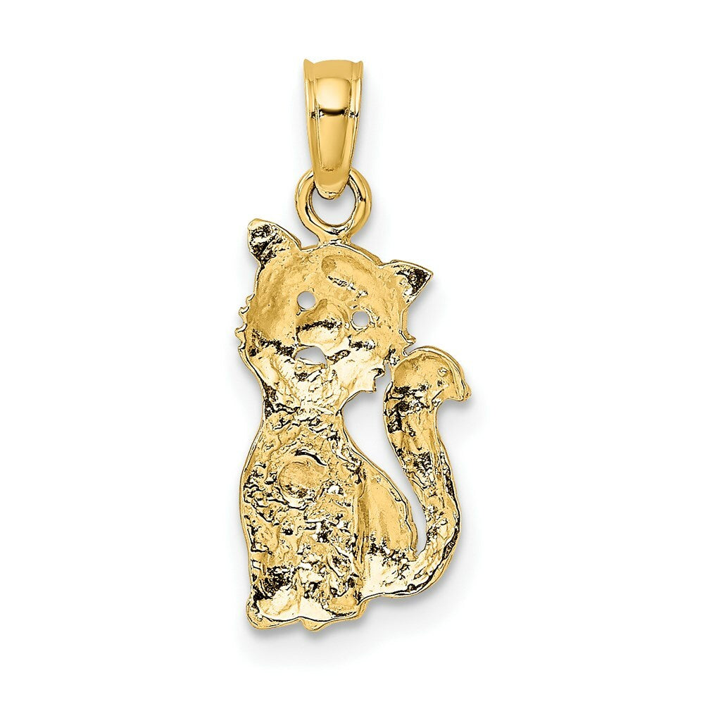 14K Two-Tone Gold Cat With Heart Charm Pendant
