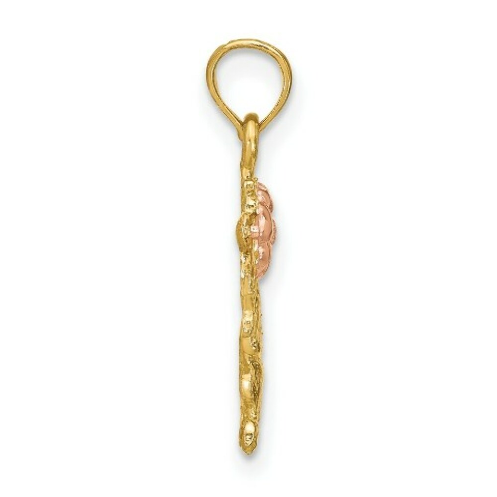 14K Two-Tone Gold Dog Holding Flower Charm Pendant