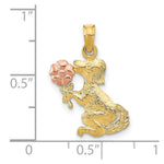Load image into Gallery viewer, 14K Two-Tone Gold Dog Holding Flower Charm Pendant
