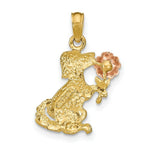 Load image into Gallery viewer, 14K Two-Tone Gold Dog Holding Flower Charm Pendant

