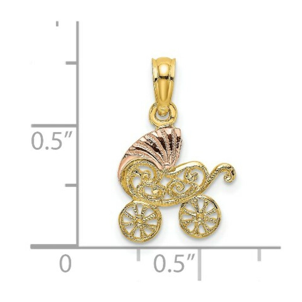 14K Two-Tone Gold BABY STROLLER With Visor Charm Pendant