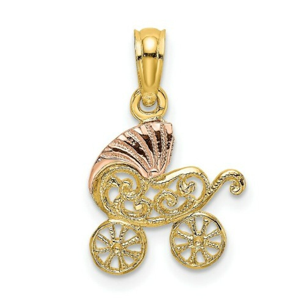 14K Two-Tone Gold BABY STROLLER With Visor Charm Pendant