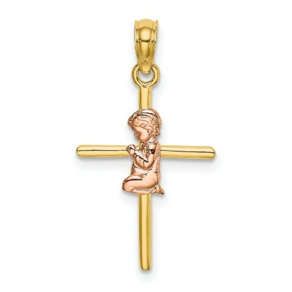 14K Two-Tone Gold & 2-D Boy On Cross Charm Pendant