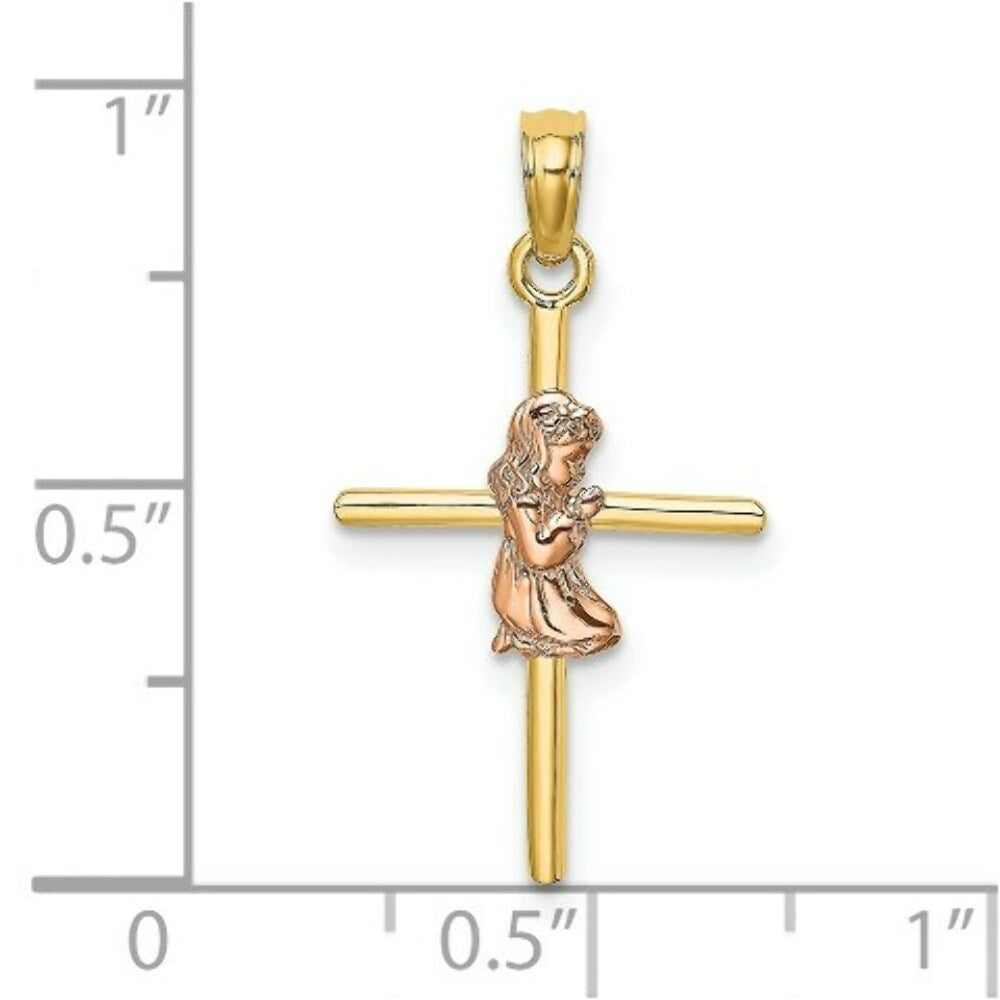 14K Two-Tone Gold & 2-D Girl On Cross Charm Pendant