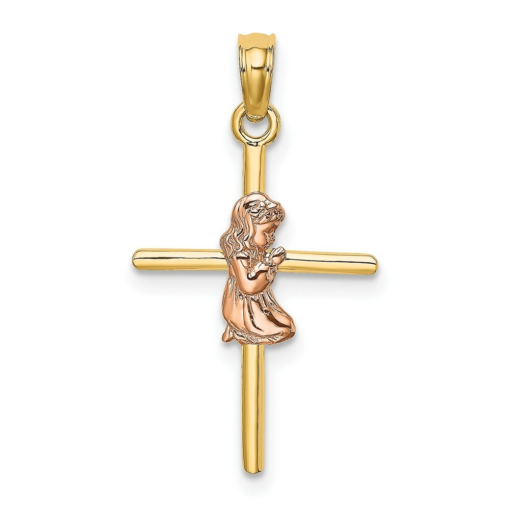 14K Two-Tone Gold & 2-D Girl On Cross Charm Pendant