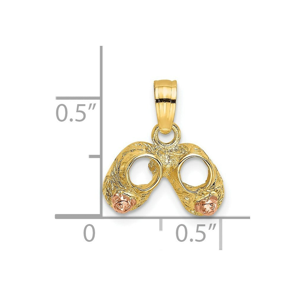 14K Two-Tone Gold BABY BOOTIES With Teddy Bear Charm Pendant