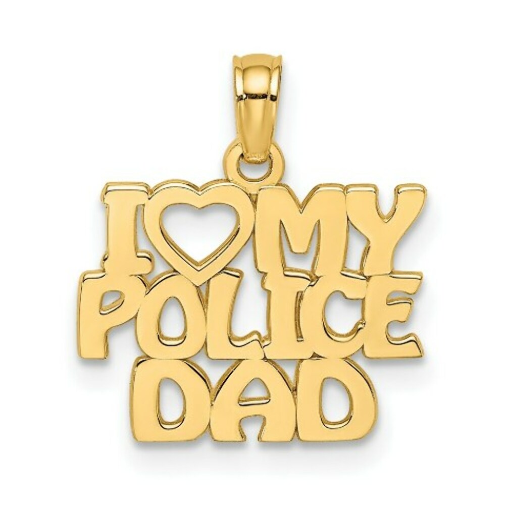 14K Yellow Gold I Love My Police Dad Charm Pendant