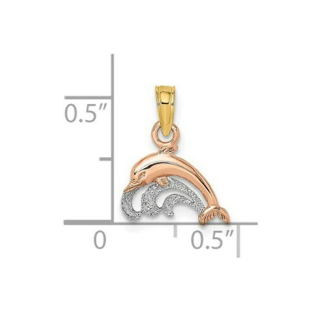 14K Rose Gold Dolphin & Wave Charm Pendant