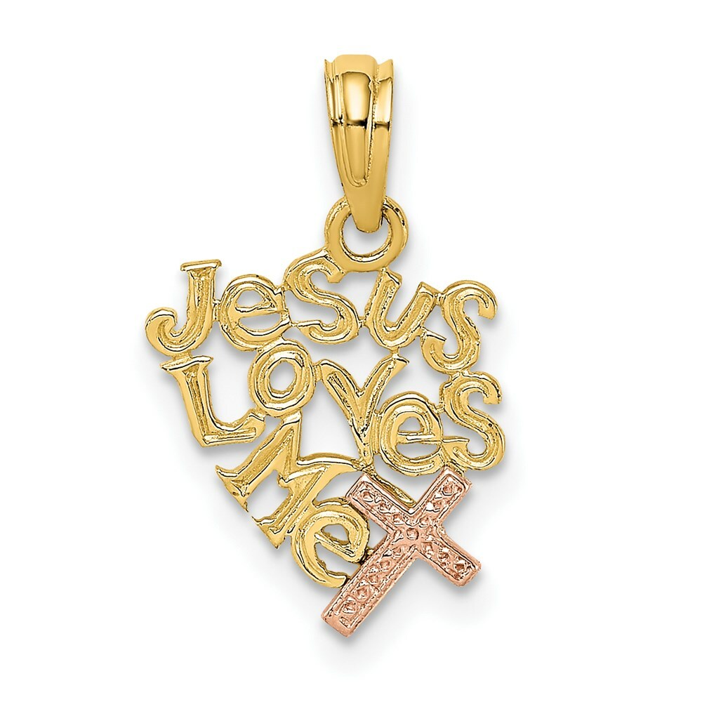 14K Two-Tone Gold Jesus Loves Me Charm Pendant