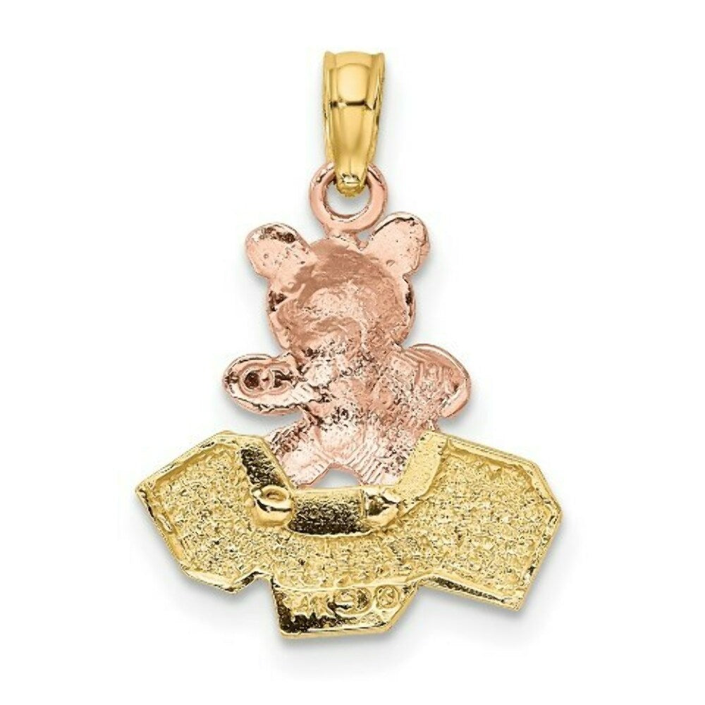 14K Two-Tone Gold Teddy Bear With ABC Blocks Charm Pendant