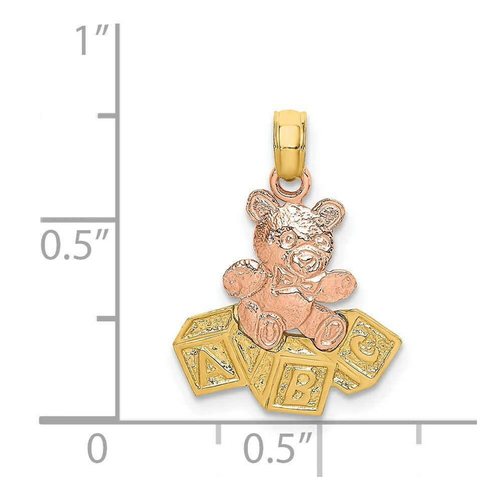 14K Two-Tone Gold Teddy Bear With ABC Blocks Charm Pendant