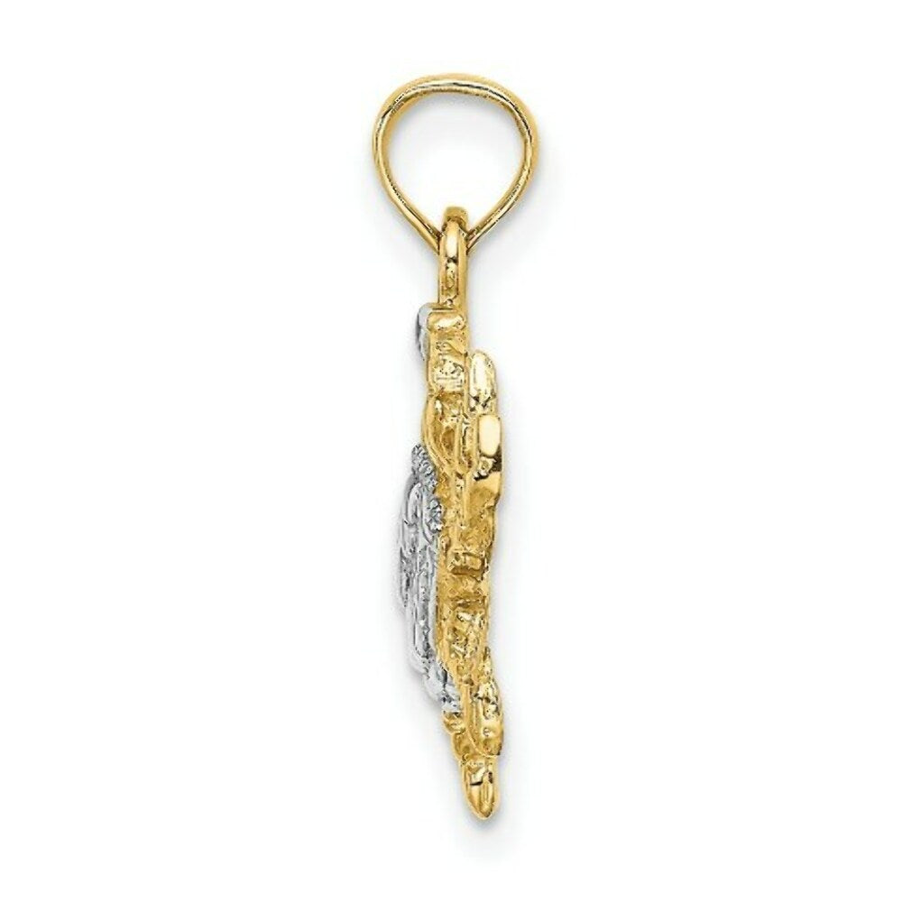 14K Yellow Gold with White Rhodium Charm Pendant Blue Crab Charm Pendant