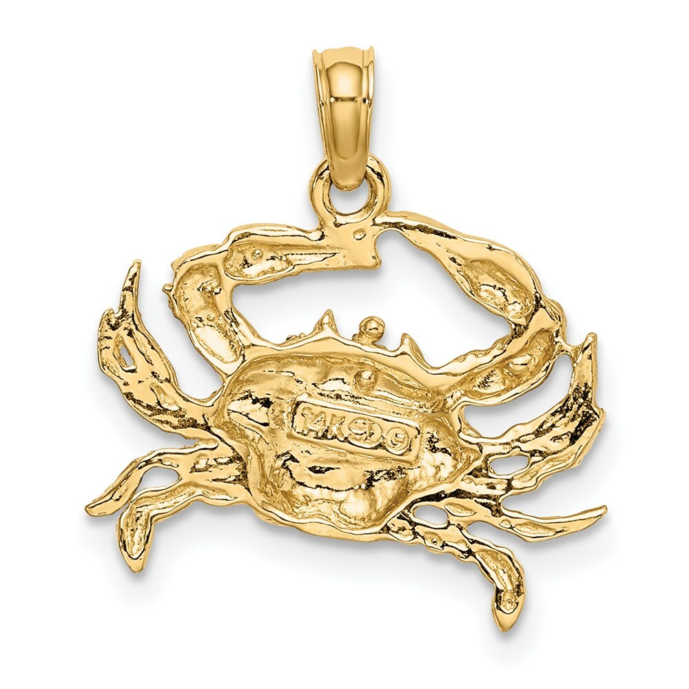 14K Yellow Gold with White Rhodium Charm Pendant Blue Crab Charm Pendant
