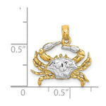 Load image into Gallery viewer, 14K Yellow Gold with White Rhodium Charm Pendant Blue Crab Charm Pendant
