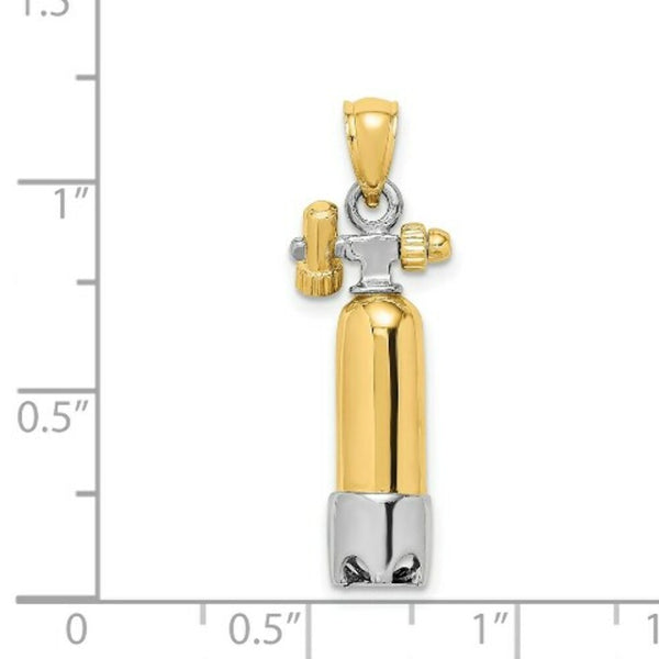 14K Two-tone Gold 3-D Single Scuba Tank Charm Pendant