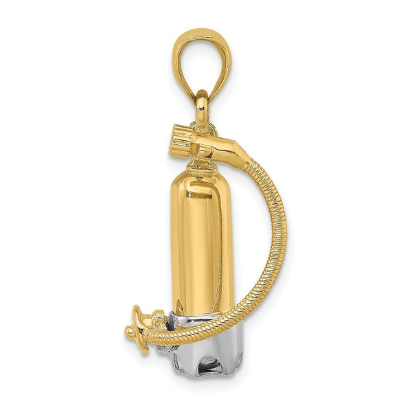 14K Two-tone Gold 3-D Single Scuba Tank With Hair Hose Charm Pendant
