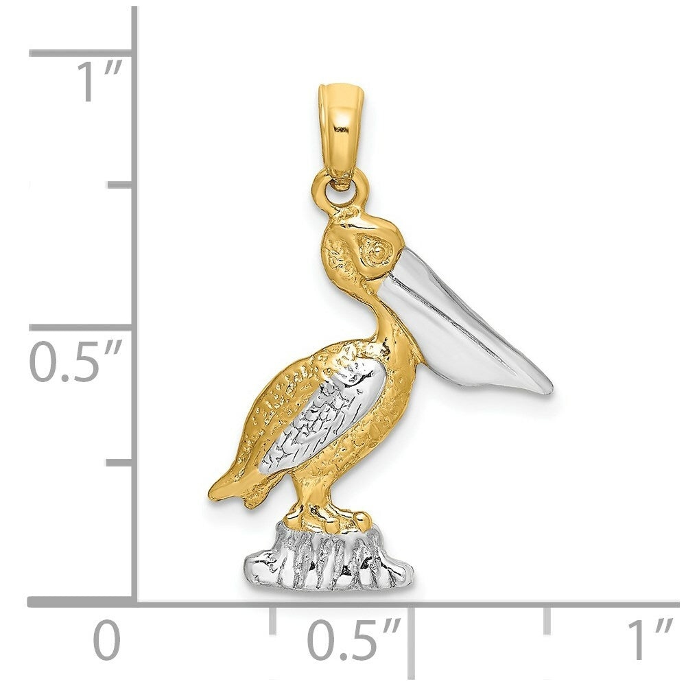 14K Two-tone Gold 2-D Standing Pelican Charm Pendant