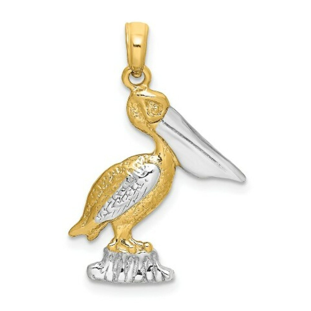 14K Two-tone Gold 2-D Standing Pelican Charm Pendant
