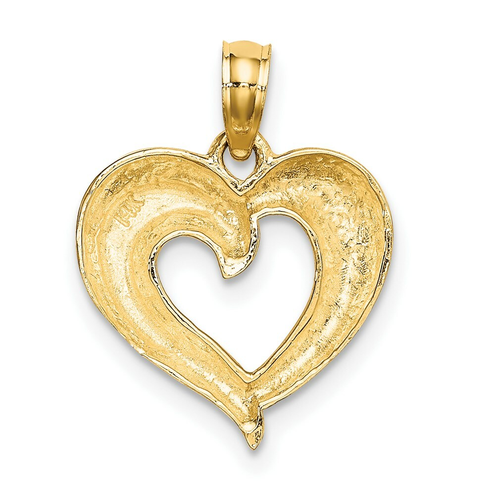 14K Yellow Gold with White Rhodium Polished with Textured Heart Charm Pendant