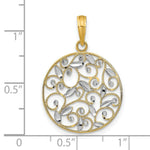 Load image into Gallery viewer, 14K Yellow Gold with White Rhodium Diamond-cut Filigree Round Charm Pendant
