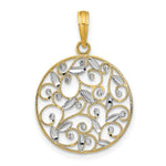 Load image into Gallery viewer, 14K Yellow Gold with White Rhodium Diamond-cut Filigree Round Charm Pendant
