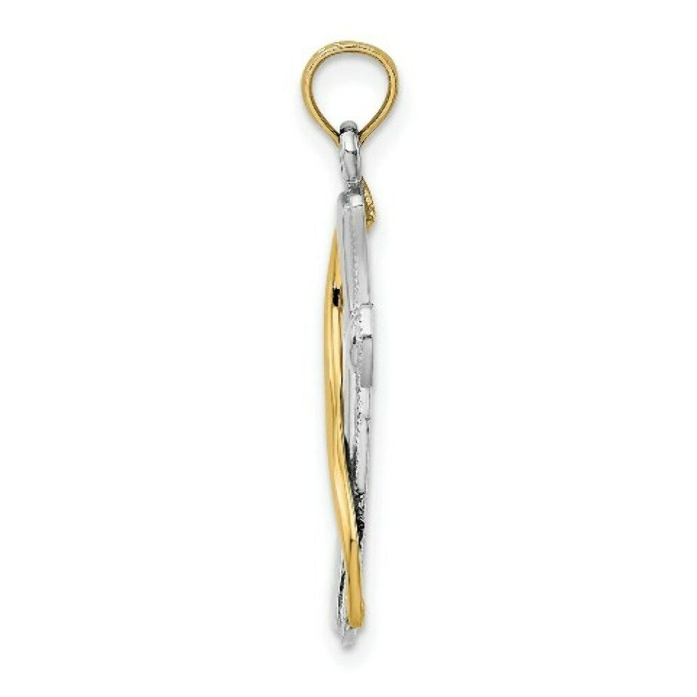 14K Yellow Gold with White Rhodium Drape Over Cross Charm Pendant
