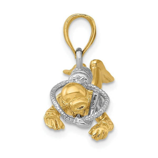 14K Two-tone Gold 3-D Male Scuba Diver Charm Pendant