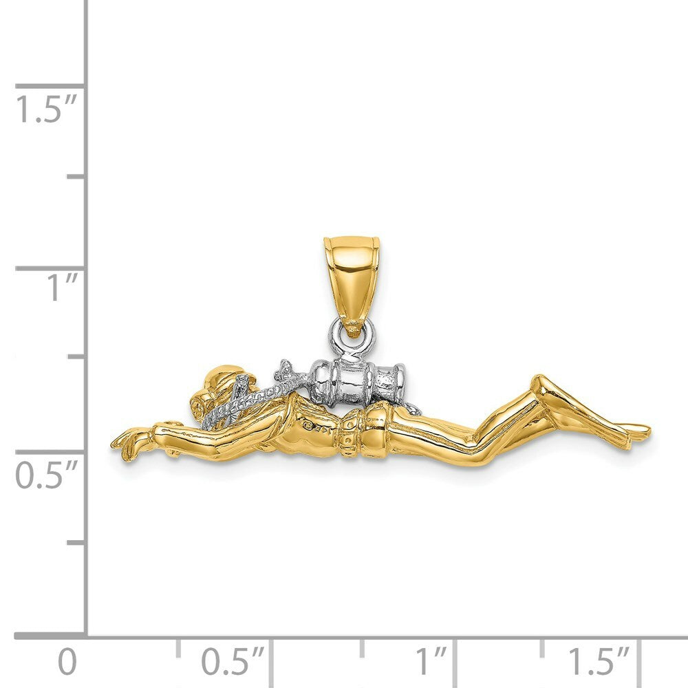 14K Two-tone Gold 3-D Male Scuba Diver Charm Pendant