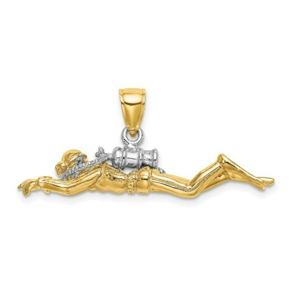 14K Two-tone Gold 3-D Male Scuba Diver Charm Pendant