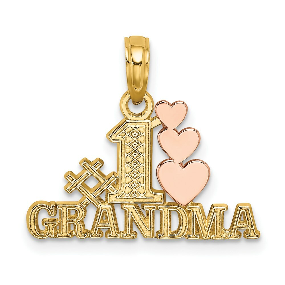 14K Two-Tone Gold #1 GRANDMA With Three Hearts Charm Pendant
