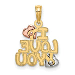 Load image into Gallery viewer, 14K Two-tone Yellow &amp; Rose Gold I Love YOU With Hearts Charm Pendant
