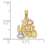 Load image into Gallery viewer, 14K Two-tone Yellow &amp; Rose Gold I Love YOU With Hearts Charm Pendant
