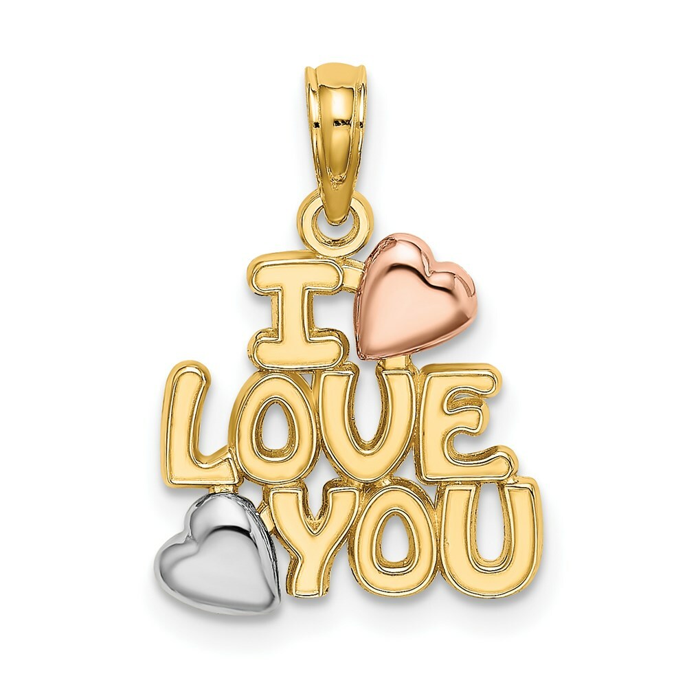 14K Two-tone Yellow & Rose Gold I Love YOU With Hearts Charm Pendant