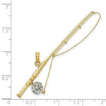 Load image into Gallery viewer, 14k Yellow Gold and White Rhodium 3-D Fly Rod Fishing Pole Charm Pendant
