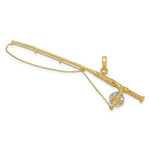Load image into Gallery viewer, 14k Yellow Gold and White Rhodium 3-D Fly Rod Fishing Pole Charm Pendant
