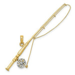 Load image into Gallery viewer, 14k Yellow Gold and White Rhodium 3-D Fly Rod Fishing Pole Charm Pendant
