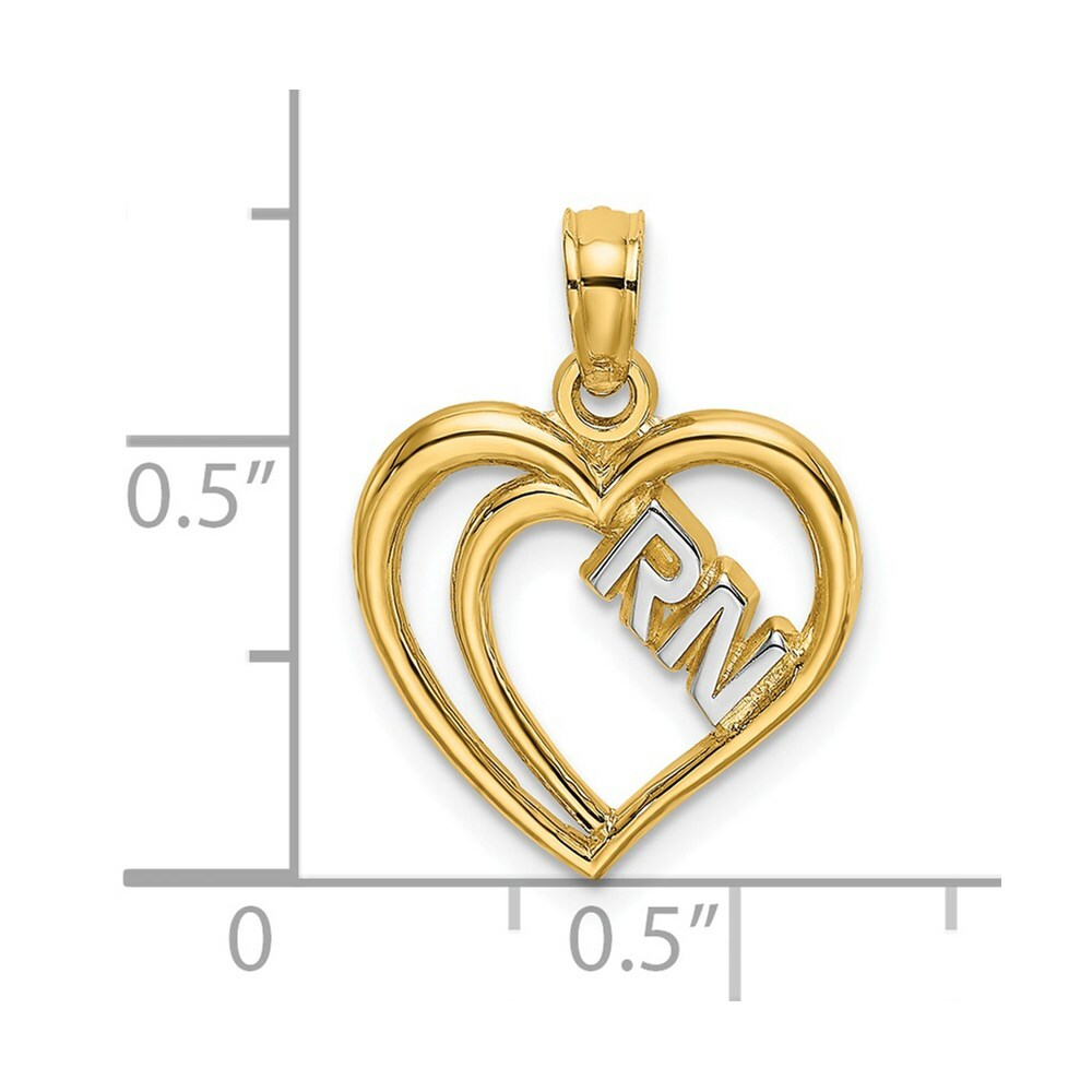 14k Yellow Gold and White Rhodium RN Inside Double Hearts Charm Pendant