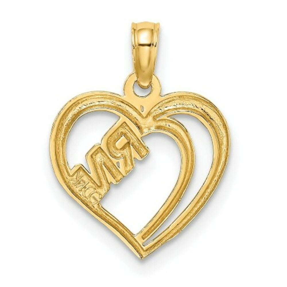14k Yellow Gold and White Rhodium RN Inside Double Hearts Charm Pendant