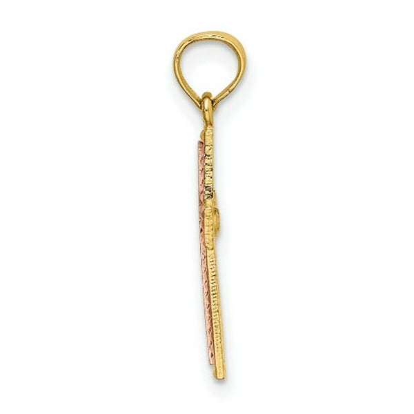 14K Two-tone Gold Polished Cross Charm Pendant