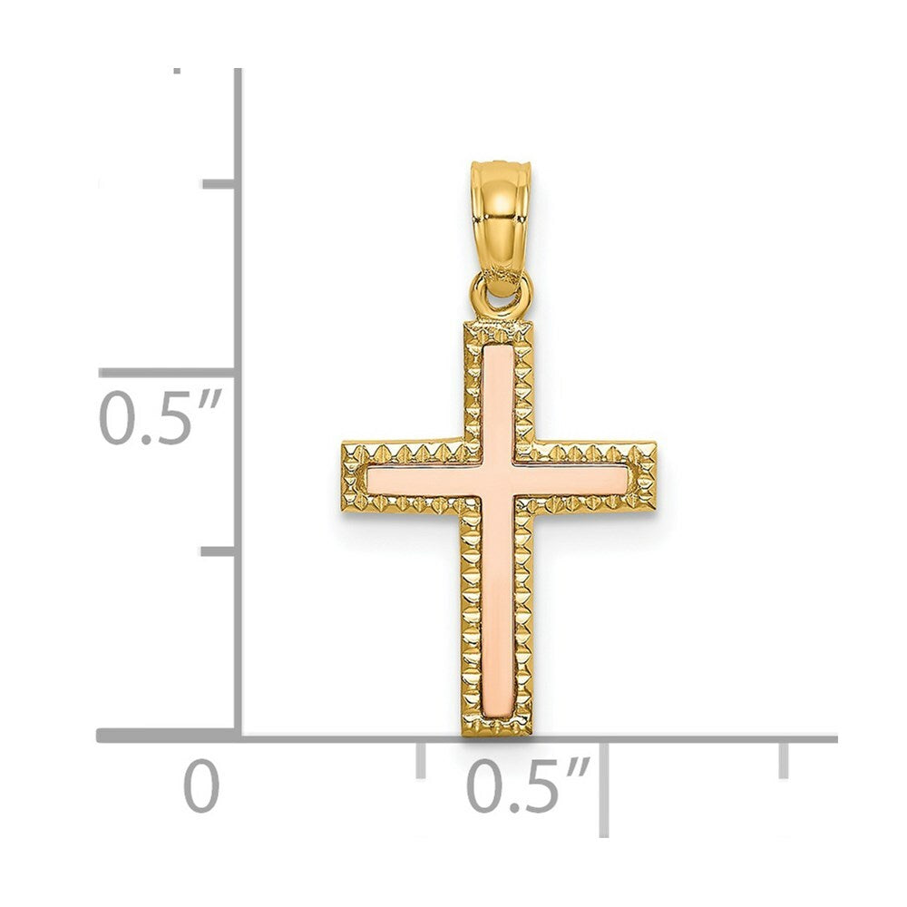 14K Two-tone Gold Polished Cross Charm Pendant