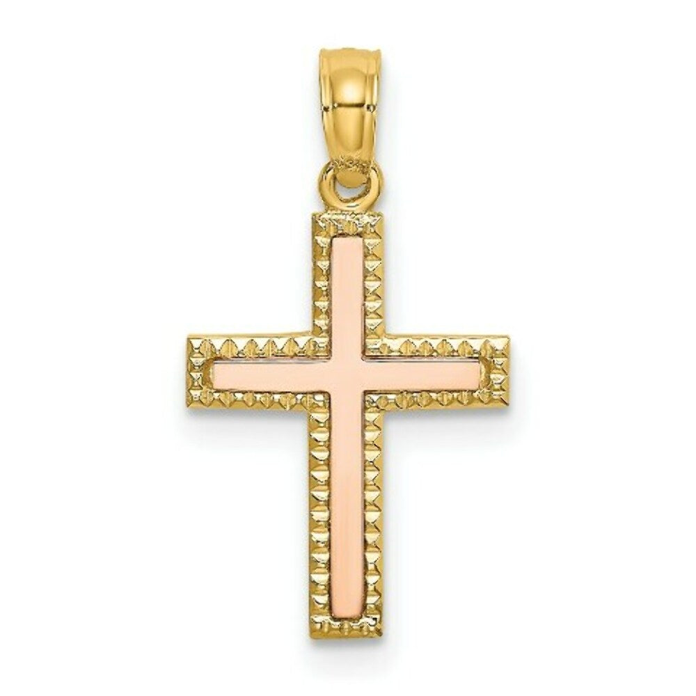 14K Two-tone Gold Polished Cross Charm Pendant