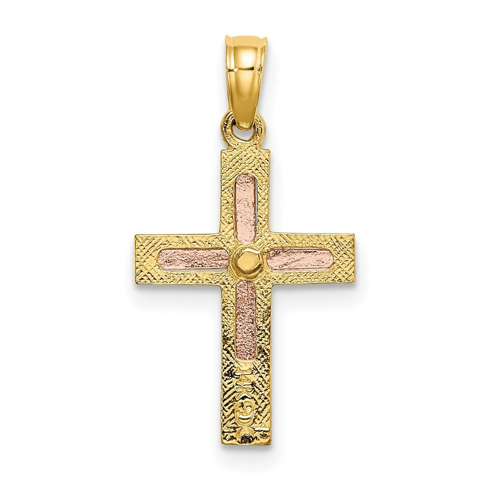 14K Two-tone Gold Polished Cross Charm Pendant