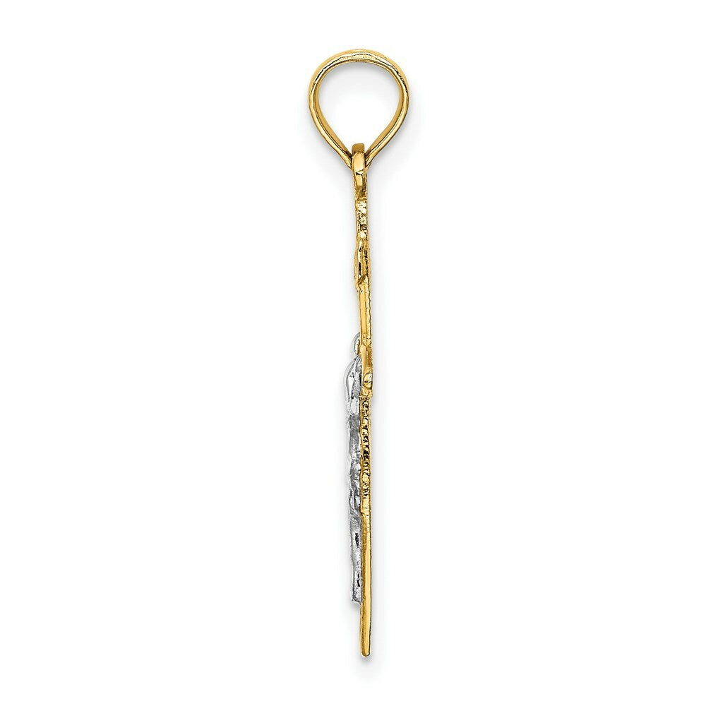 14K Two-tone Gold INRI Crucifix Charm Pendant
