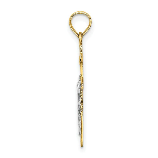 14K Two-tone Gold INRI Crucifix Charm Pendant